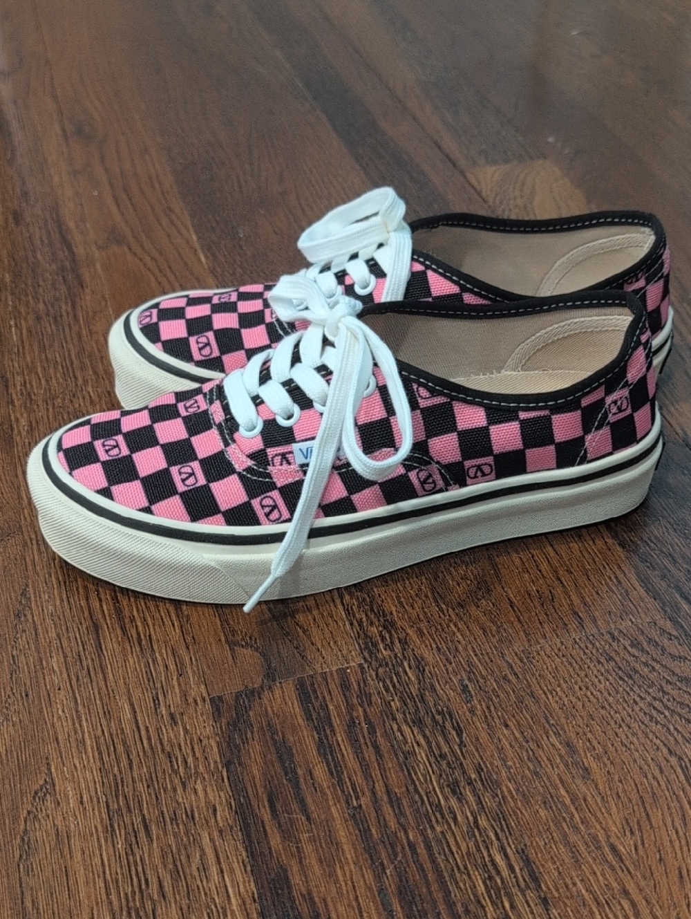 Vans Valentino Pink and Black Checkerboard Platform Lace-Up Sneakers